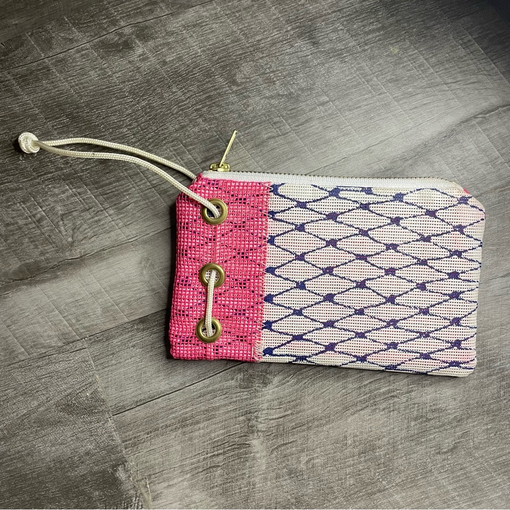 Alaina AM Marie Mini Clutch in Signature "SAILOR BLUE" with Hot Pink accents